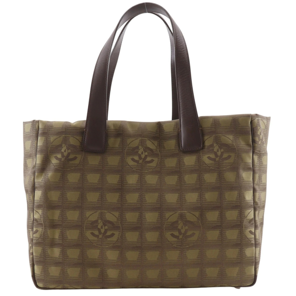 Chanel CHANEL Tote MM Bag New Travel Line A15991 Nylon Canvas Khaki Shoulder ...